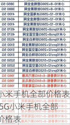 小米手机全部价格表,5G小米手机全部价格表