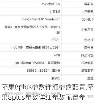 苹果8plus参数详细参数配置,苹果8plus参数详细参数配置参